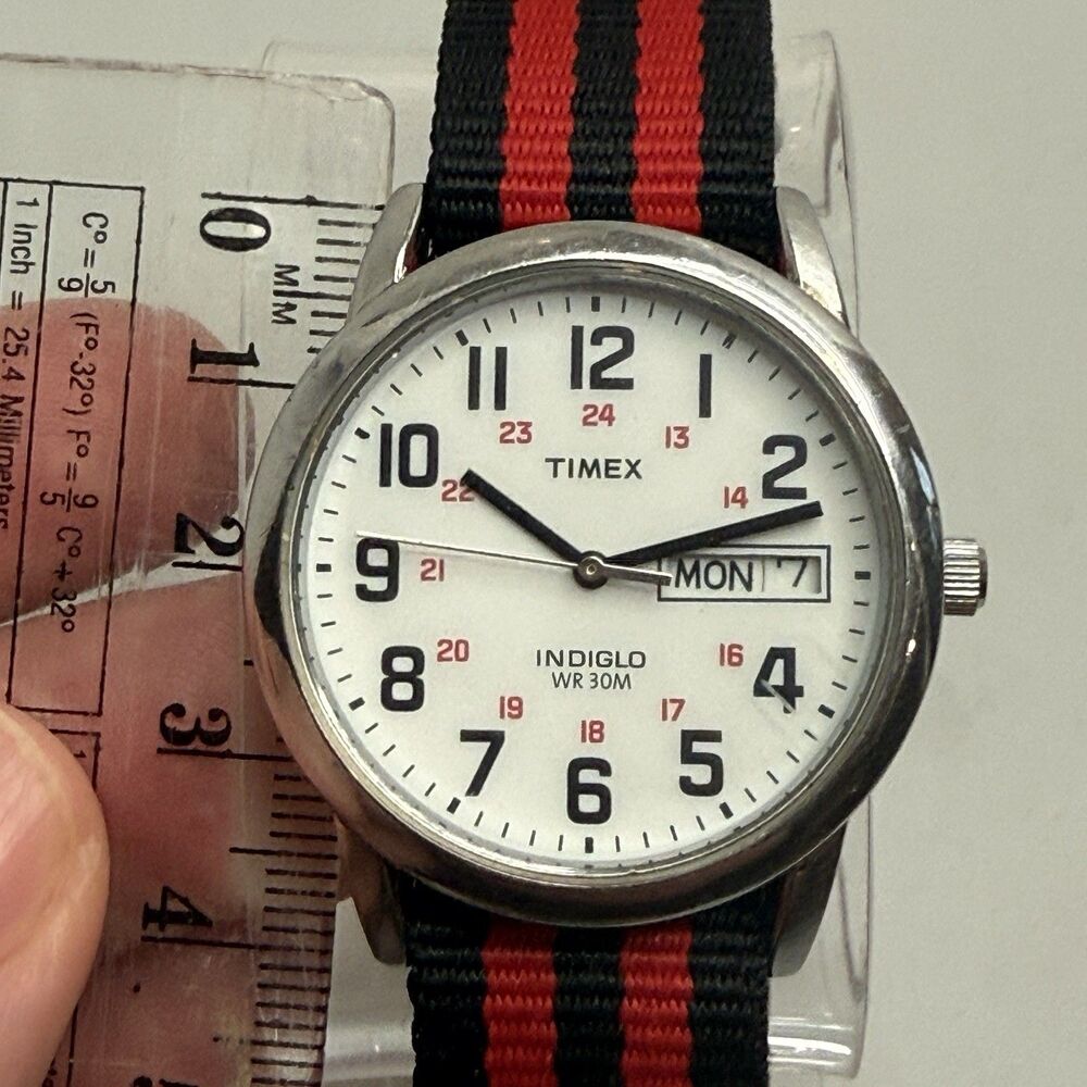 Timex Easy Reader T20461 Men's 35mm Watch Black Red Nylon EUC - Picture 11 of 12